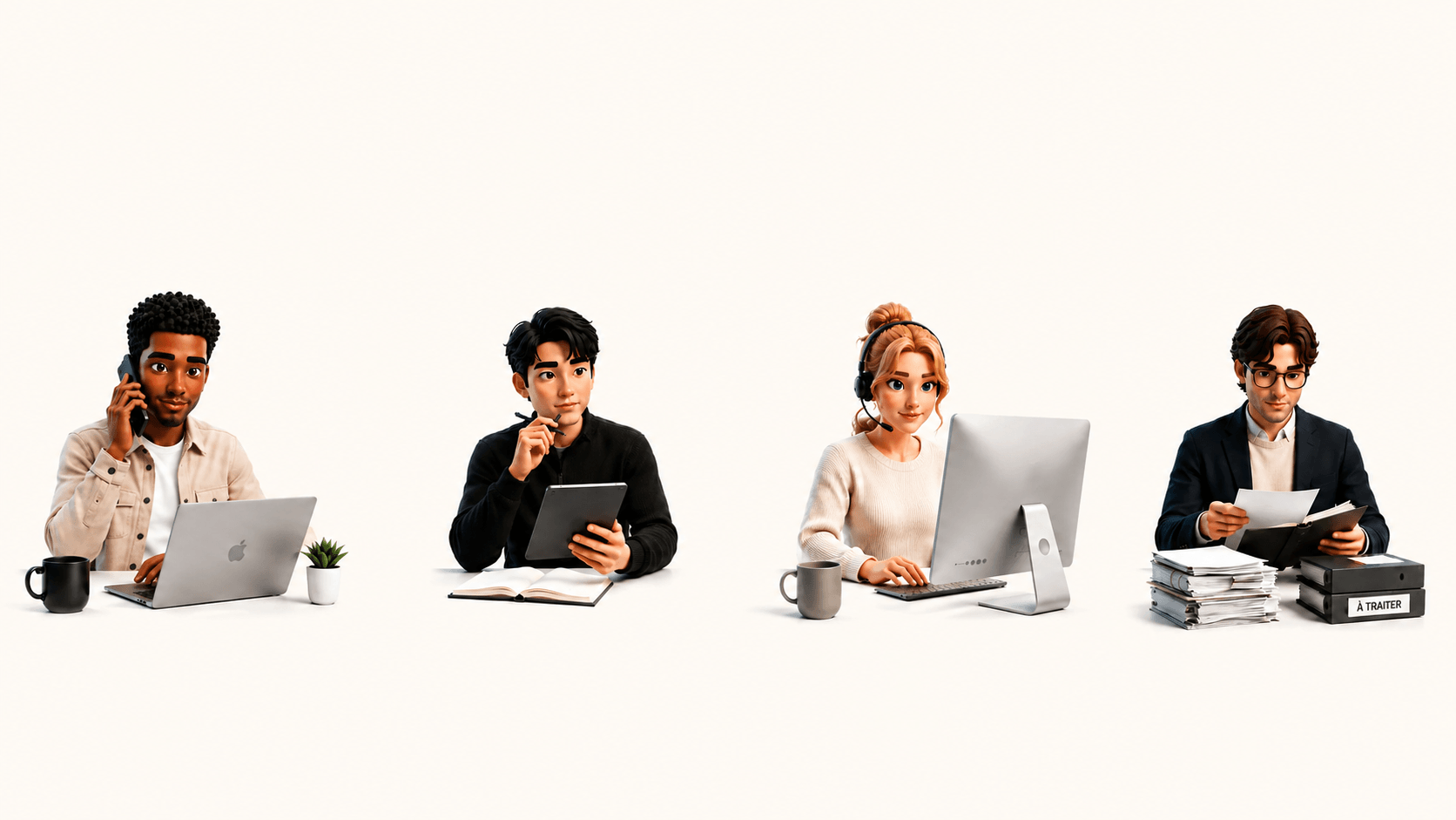 Quatre métiers de PME accompagnés par un agent IA : agence web, cabinet de recrutement, e-commerce et cabinet comptable